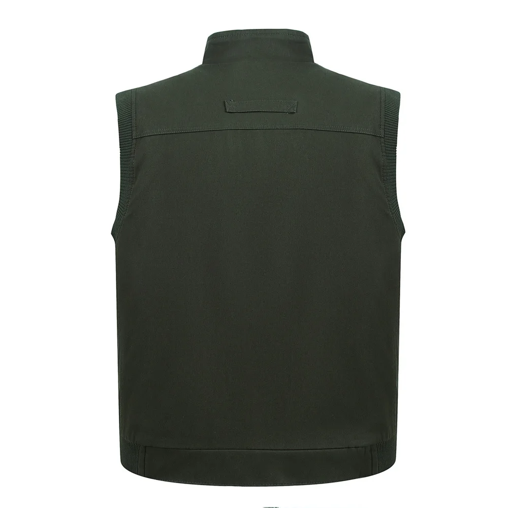 

New Style Spring And Autumn Large Size Middle-aged Vintage Stand Collar Vest Men's Multi-pockets Fishing Workwear Photography Sl