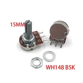 

5PCS 5K ohm WH148 B5K 3pin Linear Potentiometer 15mm Shaft With Nuts And Washers Hot