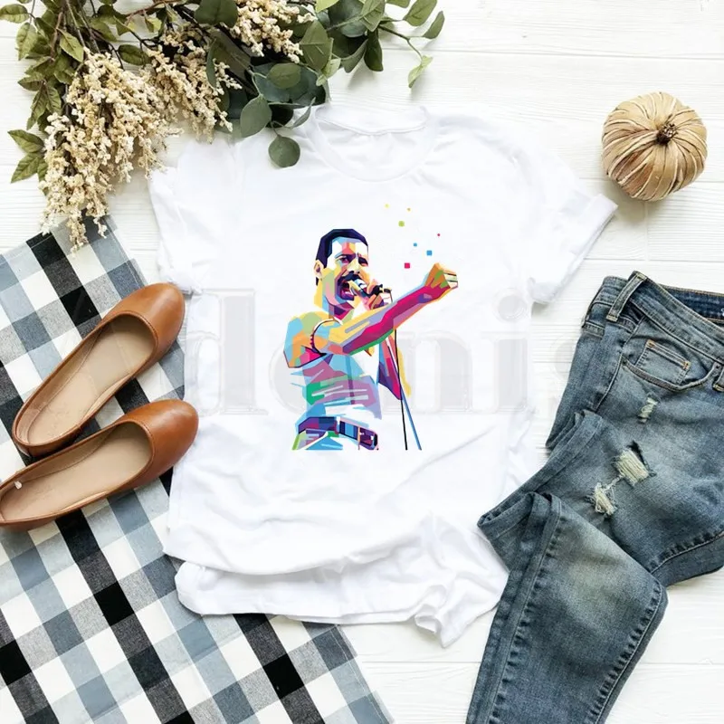 

Freddie Mercury Queen Band Graphic Rock Tshirt Harajuku Casual White T Shirt Women New Summer Shirts Graphic T Shirts