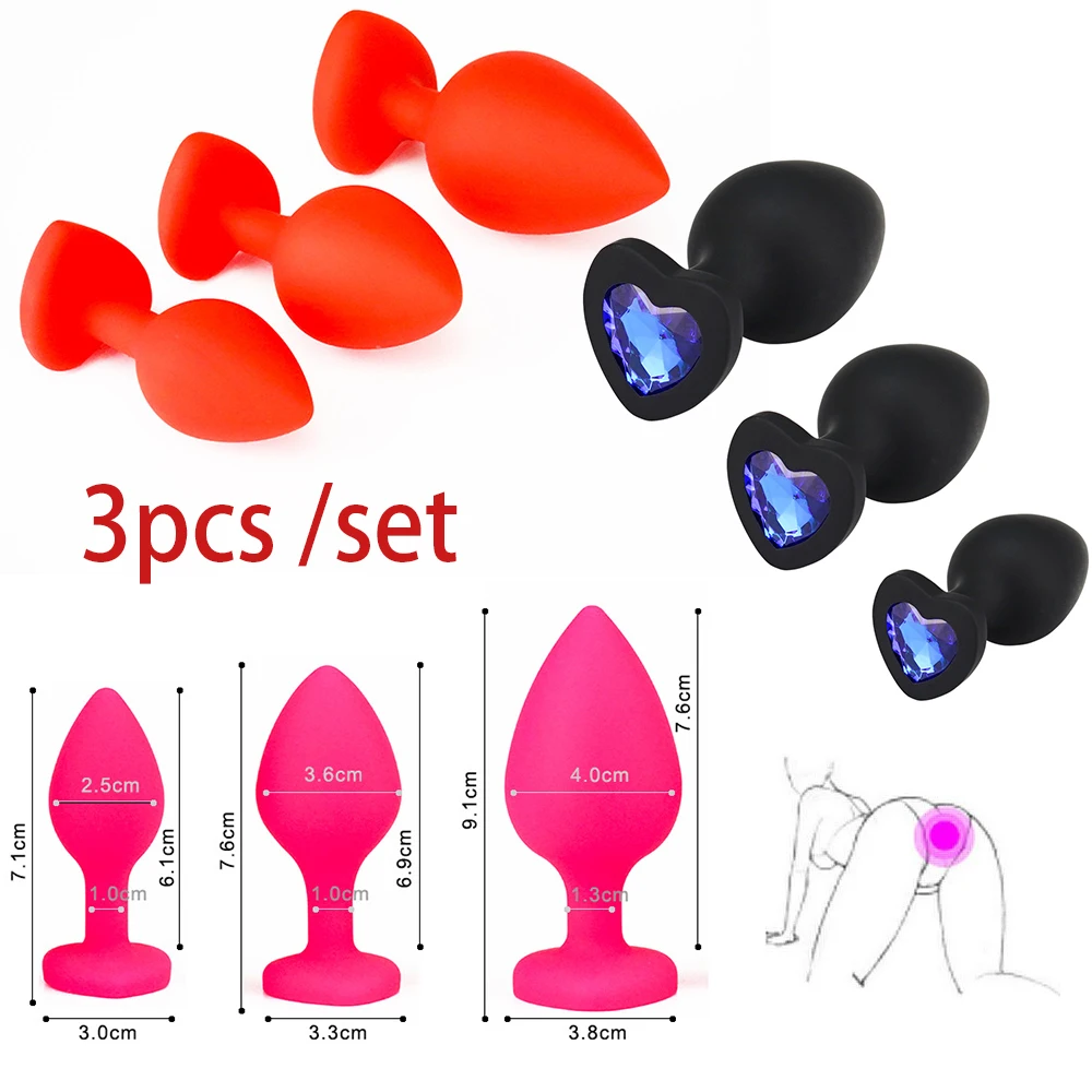

3PCS/Set Silicone Anal But Plug Heart Crystal Plugs Anale Sex Adult Bdsm Toys For Women Gay Masturbators 18 + Dildo Erotyka Shop