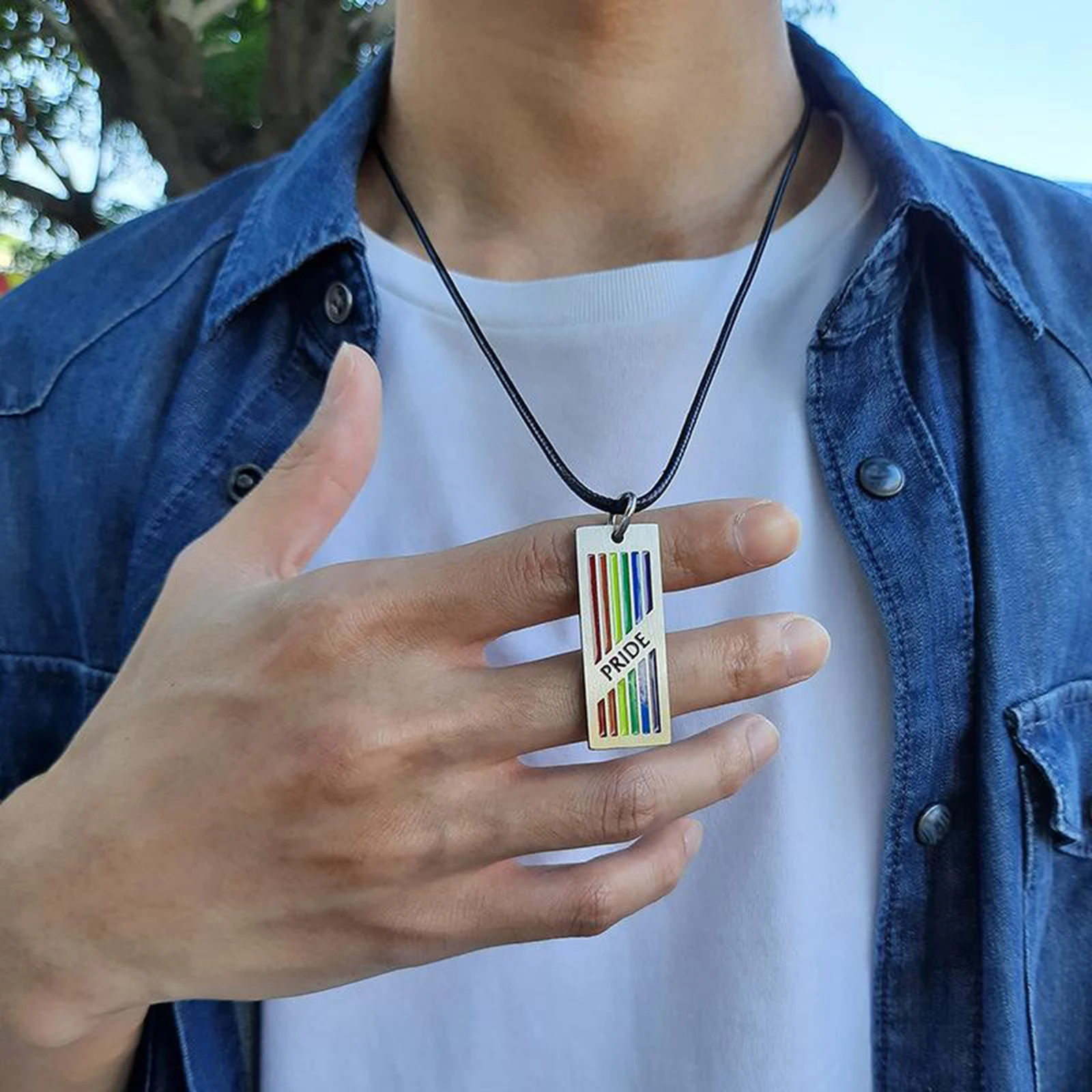 Rainbow Rectangle Tag Pendant Necklace LGBT Lesbian Gay Pride Flag Jewelry Rainbow Rectangle Tag Pendant Necklace LGBT Lesbian Gay Pride Flag Jewelry