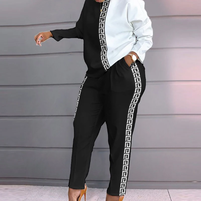 Classic Loose Pants Suits For Women Femme Star Print Trousers And Blouse Casual Outfits Slim Pencil Pants Two Piece Matching Set special occasion pant suits