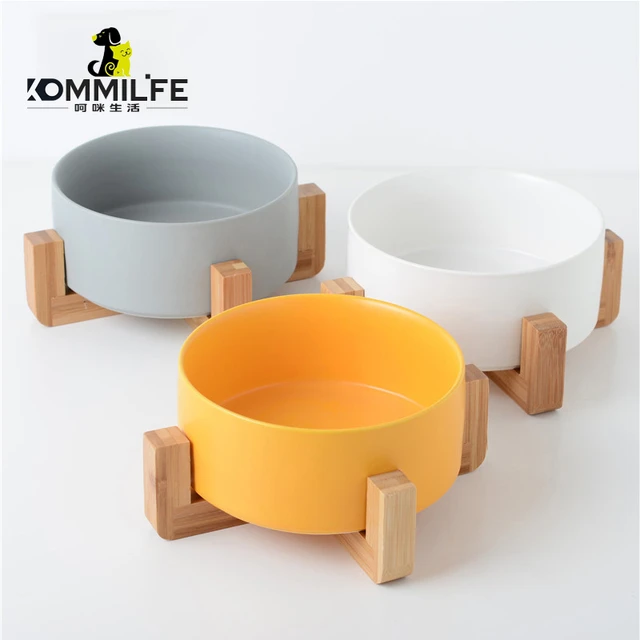 Ceramic Dog Bowls with Wooden Stand