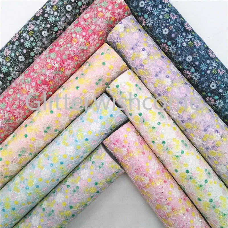 Ткань Glitterwishcome 21x29 см Размер A4 кружевная блестящая ткань с цветочным принтом