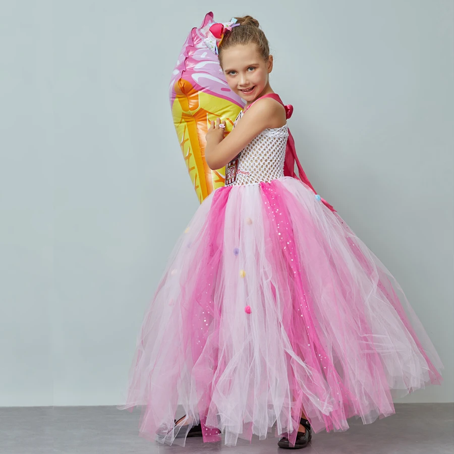 Ice Cream Sweet Candy Girls Tutu Dress with Hair Bows Kids Birthday Tutu Costume Pageant Princess Gown Dress Lollipop Dress (6)