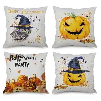 

Cartoon Pumpkin Lamp Cushion Creative Sofa Pillow Funny Horror House Bat Cat Pattern For Happy Halloween Party Decoration Gift