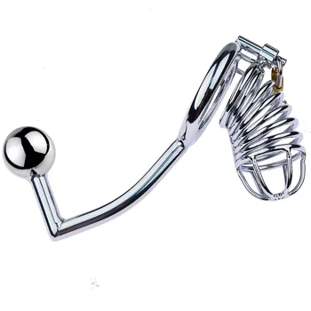 Metal Chastity Cage With Anal Plug Bdsm Anus Dick Stretcher Sex Toys For Men Masturbators Anti-Off Penis Rings Cock Erection 1