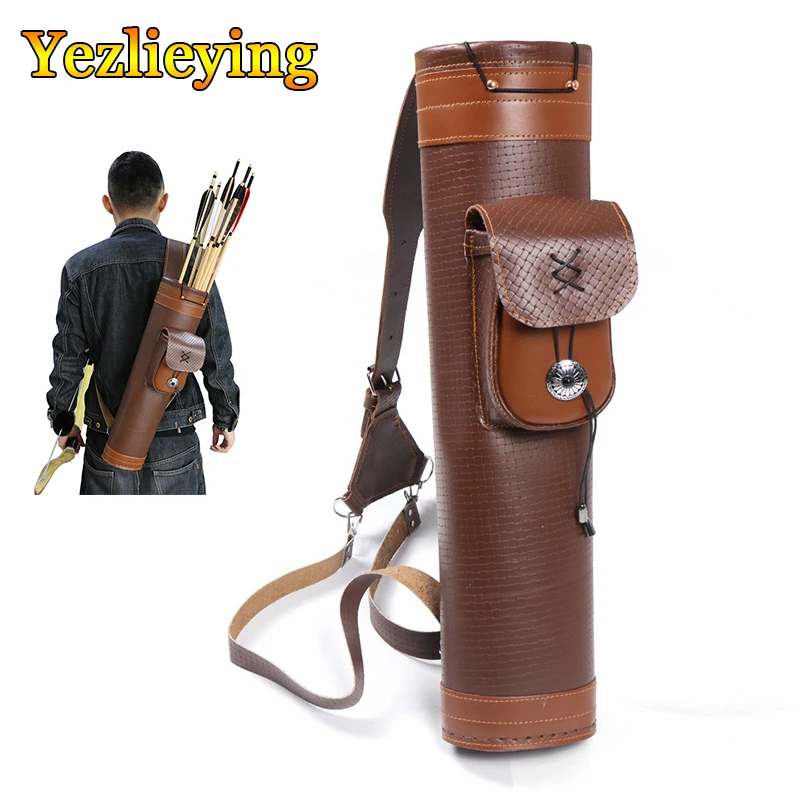 Hunting Archery Accessories Genuine Leather Arrow Quiver Bag Sports Shooting Riding Brown For Bow Arrows Holder