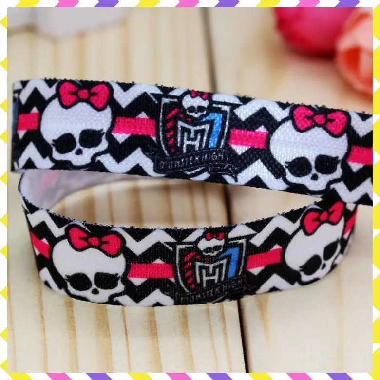 DHK 5/8'' 5yards Fold Elastic FOE monster high printed headband hair band diy decoration OEM Wholesale E310 | Дом и сад