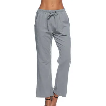 

JODIMITTY Spring Thin Female Pants Beach Trousers Lace Up Pants Gray 2019 Casual Loose Women Long Pants Solid Elastic Trousers