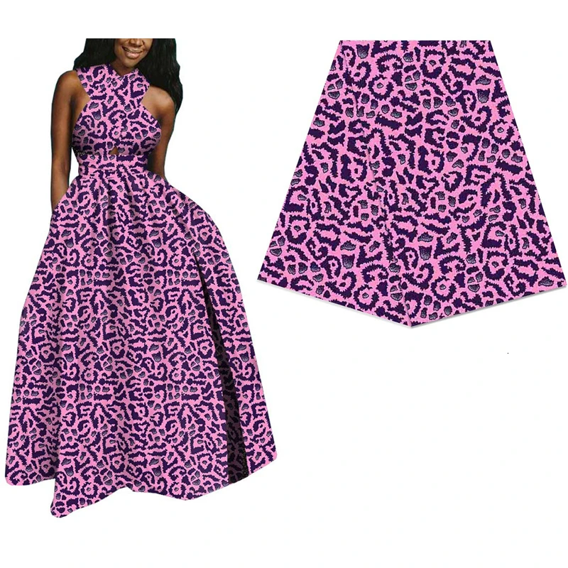 Розовый леопард Африканский принт настоящий воск ткань для формального платья 6 ярдов швейная батик ткань Анкара настоящий голландский воск ткань 312
