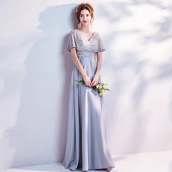 

New Fashion Boat Neck Evening Dress Elegant Cloak Sleeve Beading Host Dress Floor Length Party Prom Banquet Ball Evening Gown