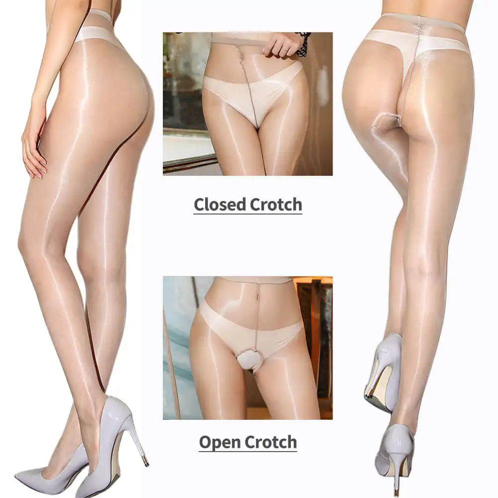 Metelam 1D Women Ultra Thin Sexy Sheer Oil Shiny Glossy Pantyhose Nylon Tights Stocking Open Crotch Crotchless 4 colors 2 style