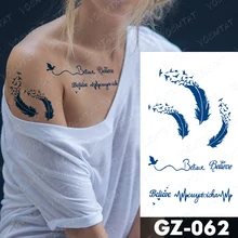 ジュースインク 一時的な入れ墨のステッカー 耐久性のある 防水 鳥の羽 英語のテキスト 偽の腕 古い学校の入れ墨 Aliexpress 美容 健康