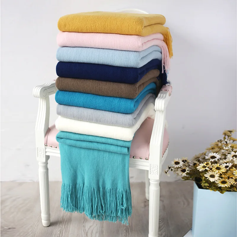 INS solid color tassel blanket fashion comfortable air conditioning shawl blanket home simple travel blanket