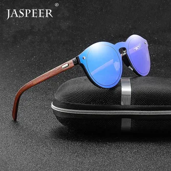 

JASPEER Round Bamboo Wood Polarized Sunglasses Women Men Brand Designer Sunglass Sport Goggles Sun Glasses oculos de sol