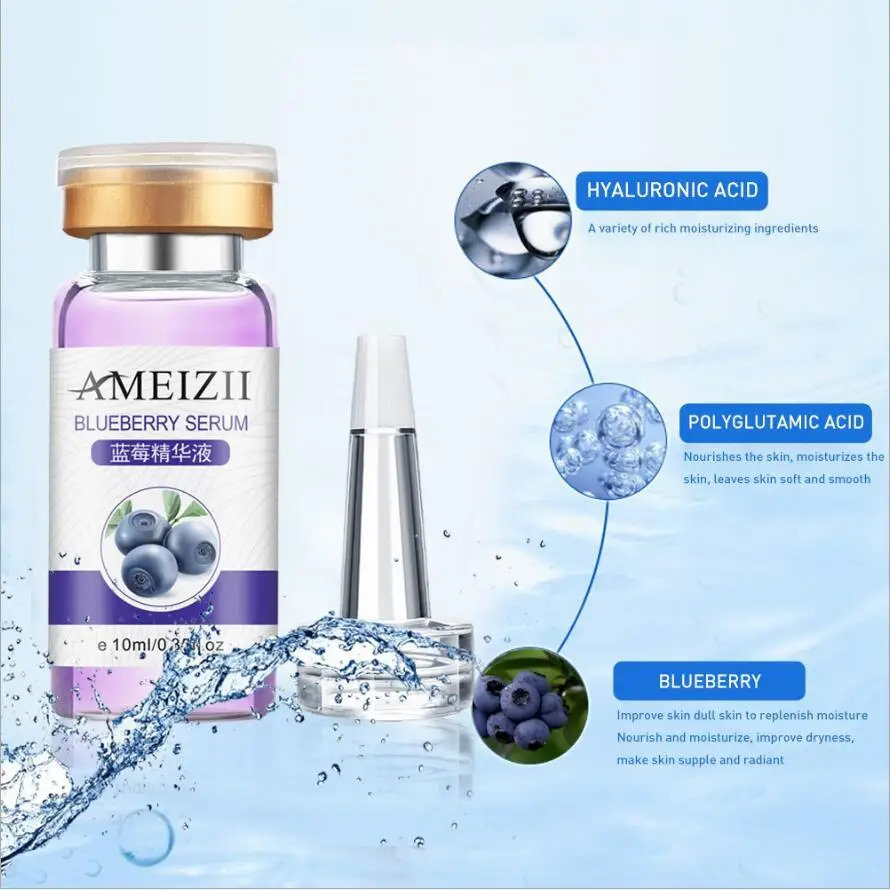 New 10ML Blueberry Essence Lasting Moisturizing Facial Serum Pure Hyaluronic Acid Whitening Repair Firming Skin Serum 3