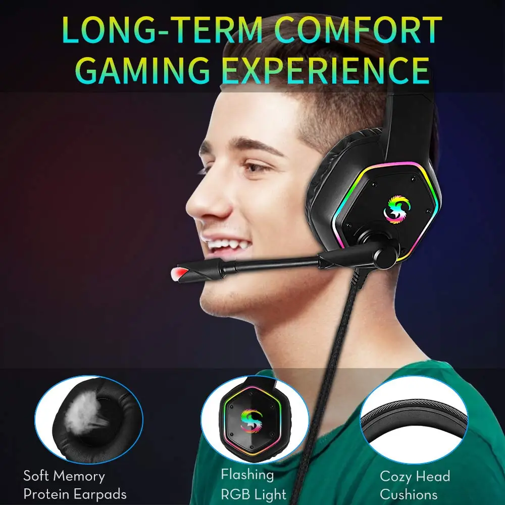 Professional Led Light Gaming Headset RGB light 7 1 channel Deep Bass Wired PS4 Gaming Headphone Adjustable Headset for Computer