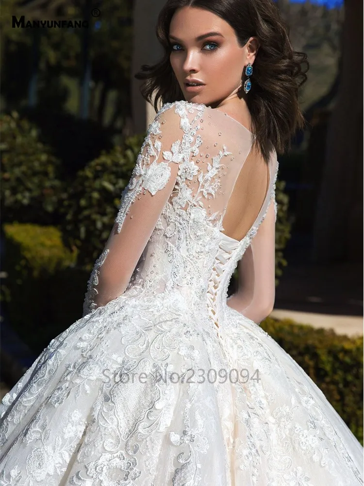 MANYUNFANG sexy wedding dress sheer neck and sleeves vestidos noiva long train long sleeve wedding dress women 2020 style MANYUNFANG sexy wedding dress sheer neck and sleeves vestidos noiva long train long sleeve wedding dress women 2020 style