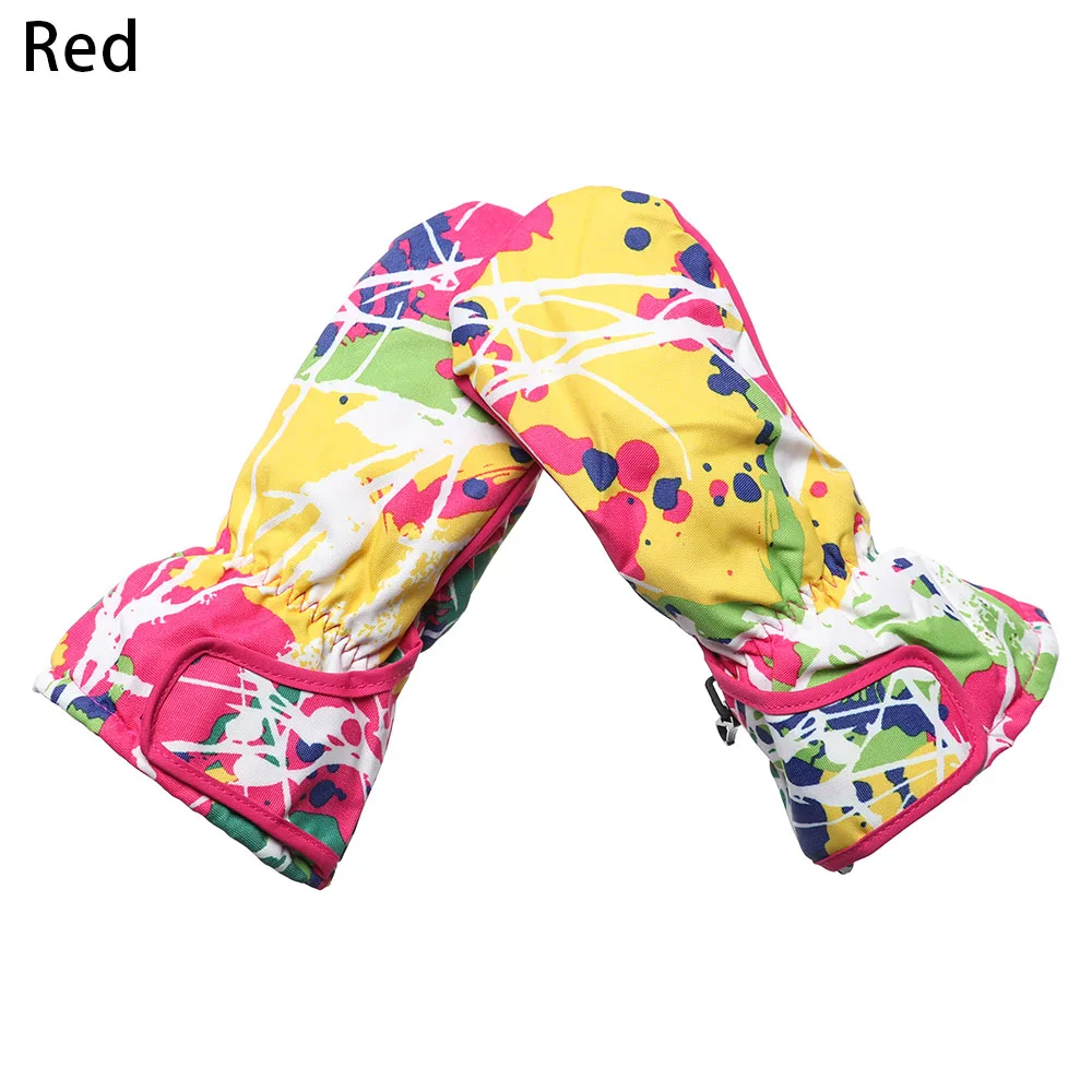 red Модные милые детские лыжные перчатки с героями мультфильмов; зимние теплые варежки из плотного бархата; водонепроницаемые ветрозащитные Нескользящие лыжные перчатки - Цвет: red