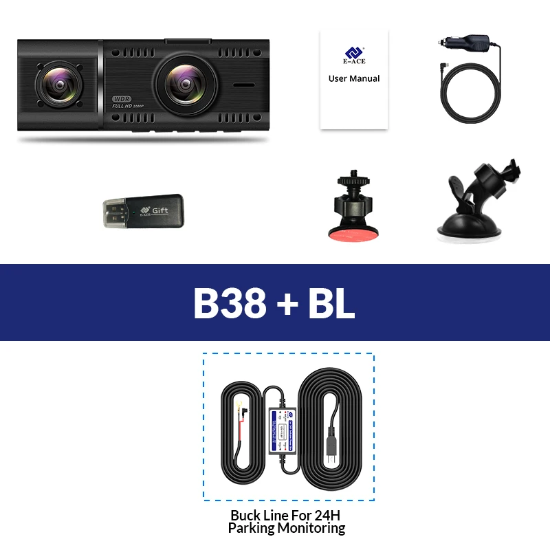 E-ACE B38 Mini Car Dvr Dash Cam Full HD 1080P Dvrs Dashcam Two Camaras Video Recorder Night Vision Car Camera Auto Registrator