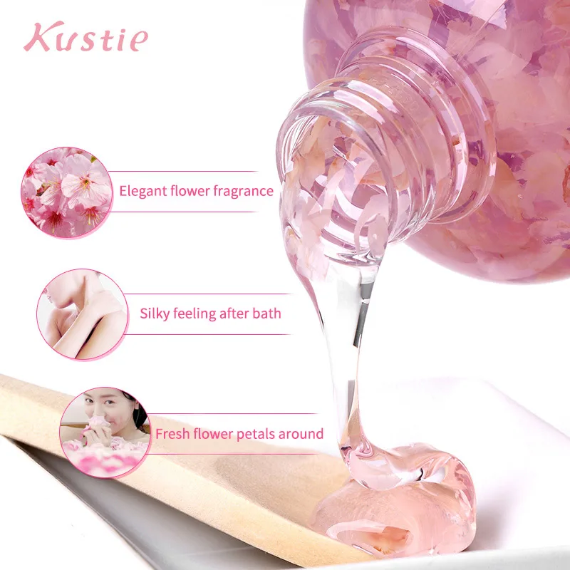 Kustie bath shower cherry jasmine flower essence body fragrance autumn deep hydrating moisturizing 220ml+220ml shower gels