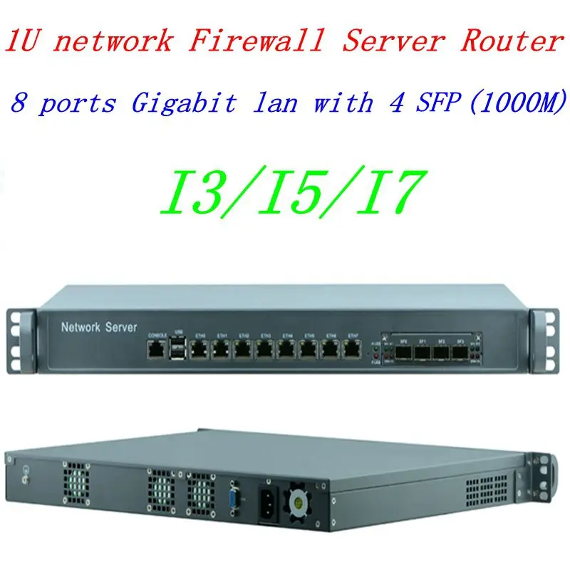 Сетевое оборудование 1U брандмауэра с 8 гигабитными портами lan 4 SFP Intel Core i7 4770 4G RAM 32G