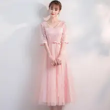 Корейская версия плюс размер длинная стильная Наплечная Защита сестры банкетные хосты Цветок Розовые коктейльные платья коктейное платье для вечеринки