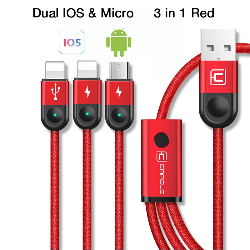 CAFELE USB кабель для iphone x xs max xr 8 7 6 s plus usb micro type c кабель для быстрой зарядки кабель синхронизации данных тканый нейлоновый провод - Цвет: 2 for IOS Micro Red