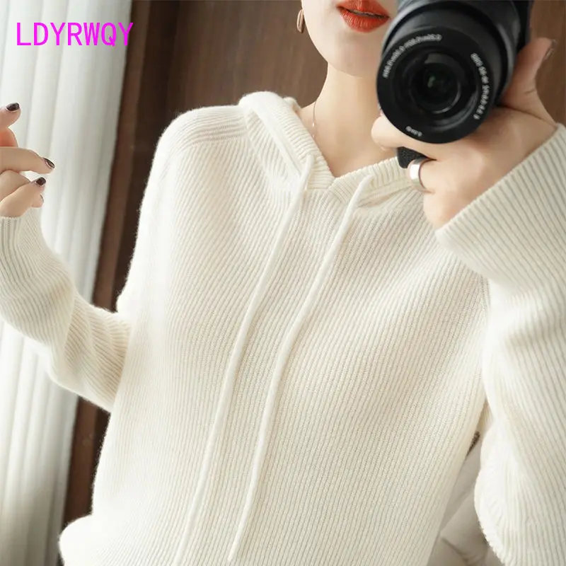 Thick knitted sweater women's hooded 2022 new sweater autumn and winter Korean fashion wild loose belly cover top