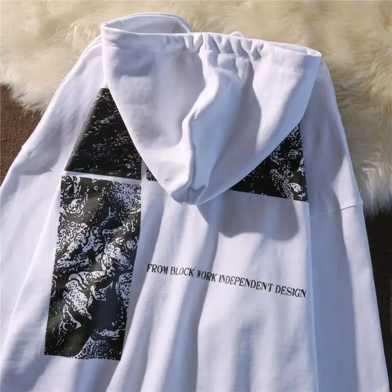 European and American retro back printed sweater for men and women couples 2021 autumn couple loose high street Guochao Hooded J