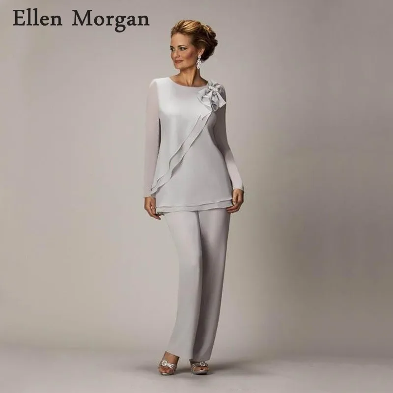 2 stuks Suits Moeder van de Bruid Bruidegom Jurken 2019 Suits Enkellange Silver Chiffon Broek Lange Mouwen Wedding Party jassen 2 stuks Suits Moeder van de Bruid Bruidegom Jurken 2019 Suits Enkellange Silver Chiffon Broek Lange Mouwen Wedding Party jassen