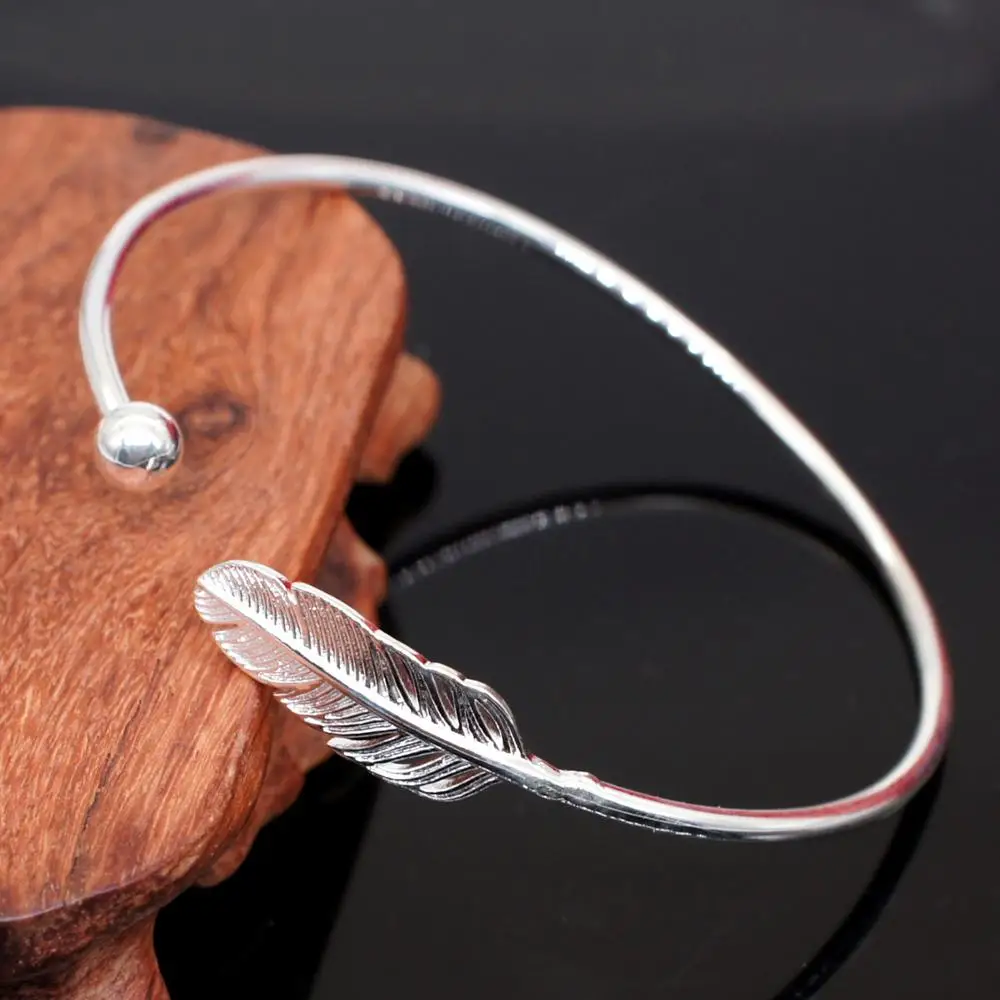 Small Leaf Bracelet Silver Plated Bangle Charm Jewelry Nature Open Adjustable Cuff For Women Gift Fashion | Украшения и