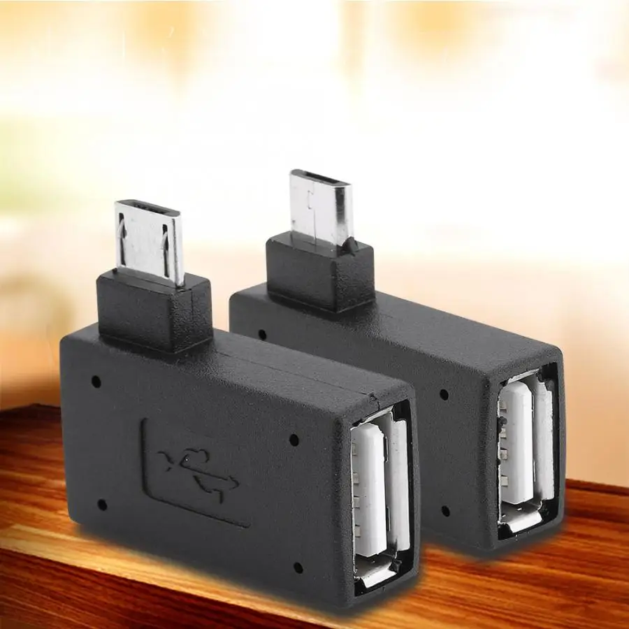 NEW 2Pcs USB 2.0 Female to Male Micro OTG Adapter Power Supply Port 90 Degree Left Right Angled Adapters | Электроника