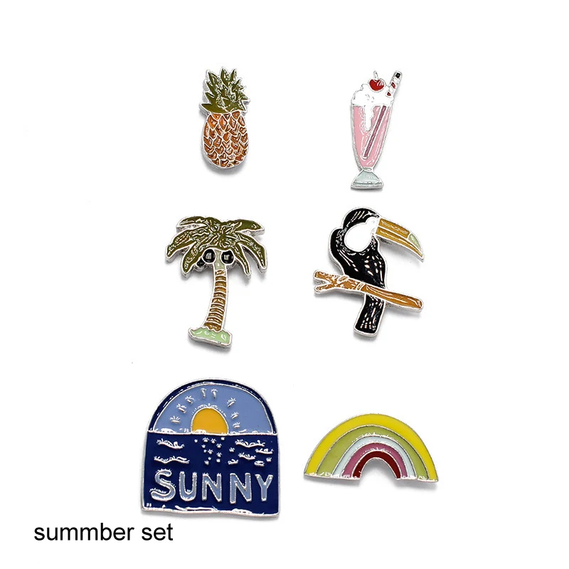 summer set Мультяшные каваи Мини Сплав булавки значки на рюкзак значки 1 шт. летняя дамская брошь значок патч одежда сумка аксессуары значки - Цвет: summer set