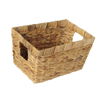 

Straw Woven Storage Basket Portable Handle Fabrics Storage Case Hand Made Sundries Container (Size S)