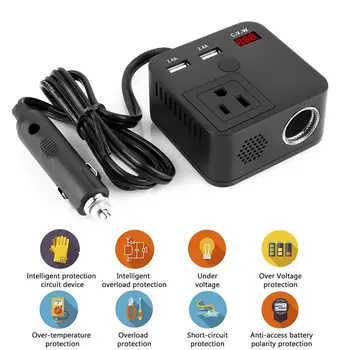 

Hot Sale 150W Digital Display Dual USB QC3.0 Car Power Inverter DC12V to AC220V Converter Car Electronics Accessories