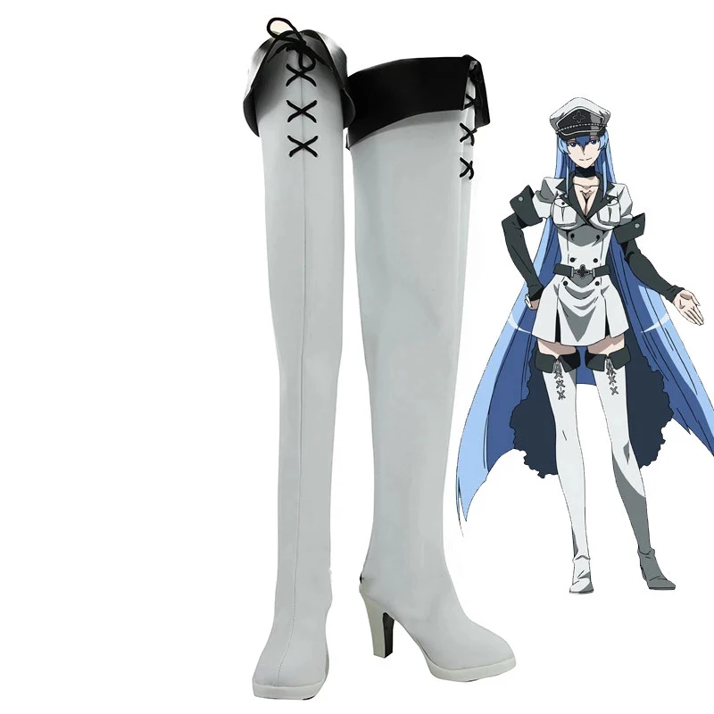 

Akame Ga Kill! General Esdese Esdeath White Cosplay Boots Shoes Women High Heel Shoes Custom Made Halloween Party Accessories