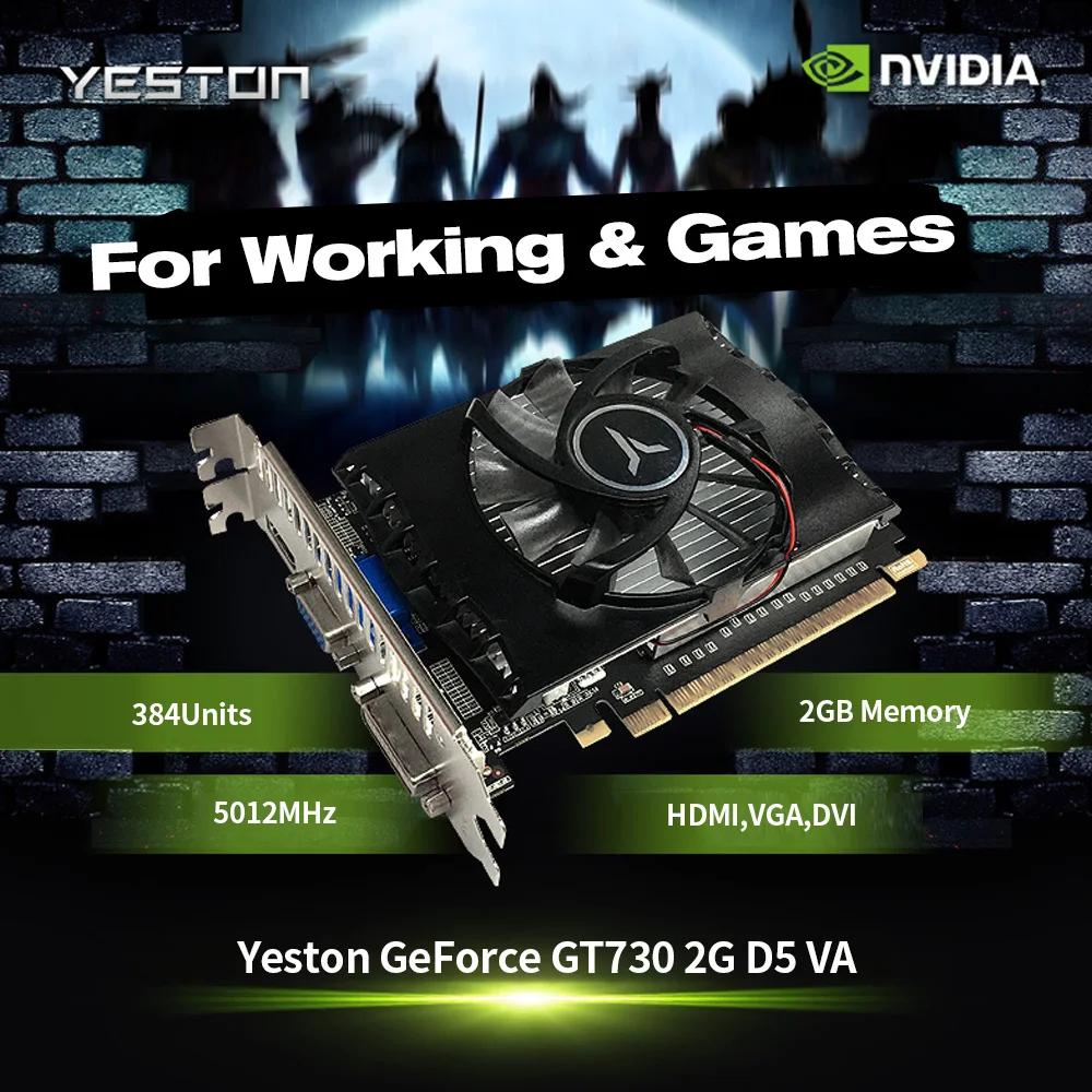 Графическая карта Yeston Geforce GT730 2G D5 VA графическая NVIDIA Pascal 902 5012 МГц 2G/DDR5/64 бит для