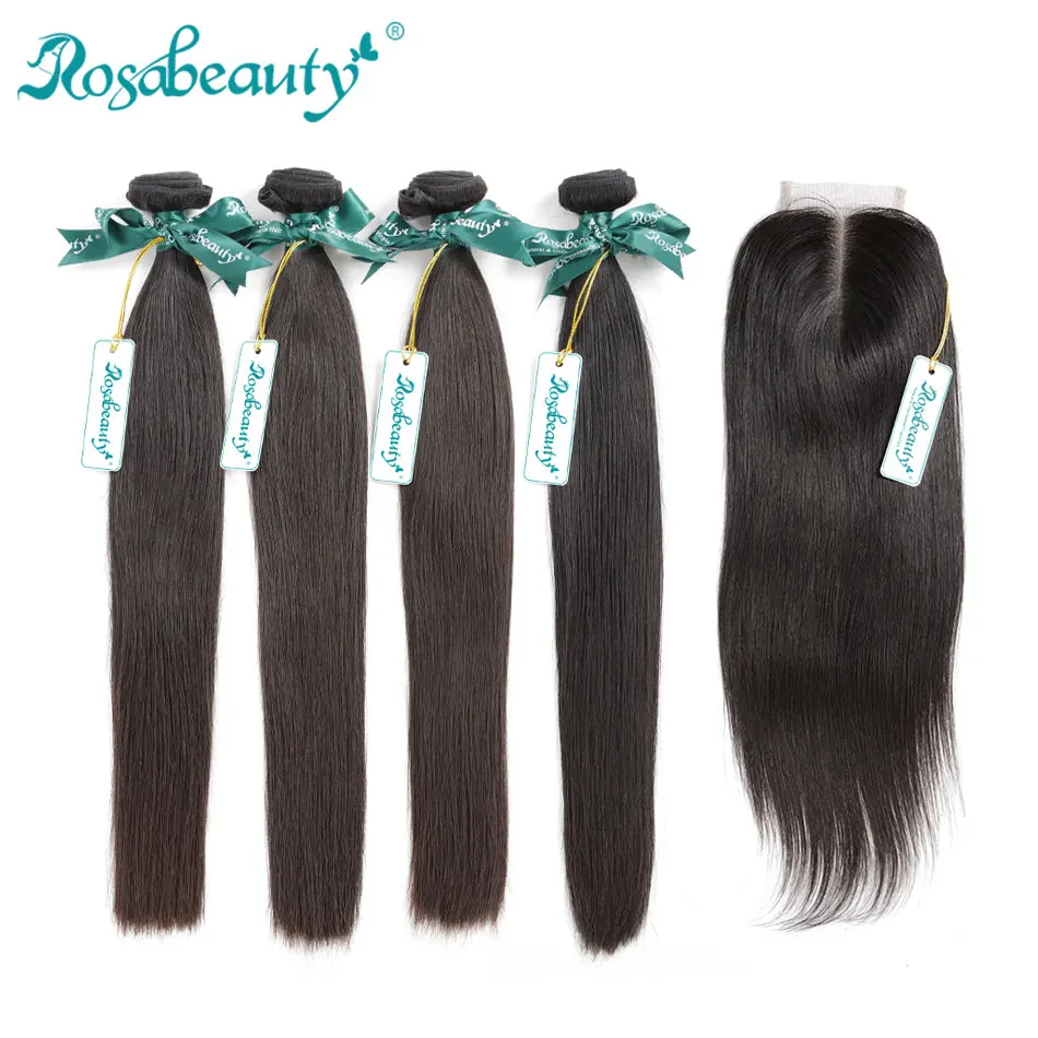 

8A Brazilian Straight Hair Weave Bundles with Closure Frontal 100% Human Hair Bundles And Lace Closure Remy Hair Extensions