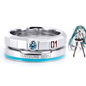 

Official Lience Anime Hatsune Miku Ring Women Men Rings Hatsune Miku Double Ring Couples Jewelry Gift Free Get Rope Chain