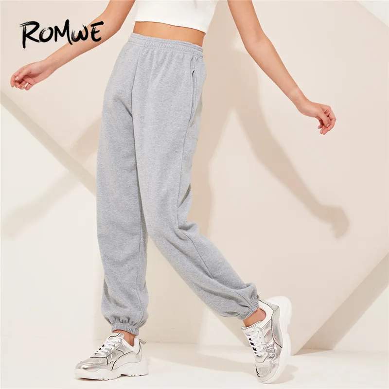 

Romwe Sporty Elastic Waist Pocket Side Sweatpants Gym High Waist Pants Joggers Women Clothes Fitness Sweat Pants Activewear