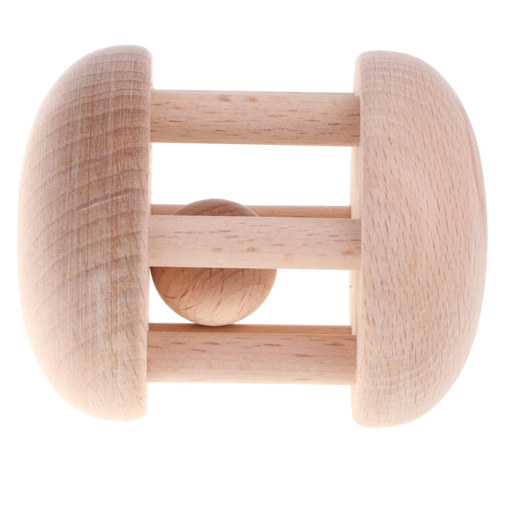 Montessori Style  Natural Wooden  Rattle, Clutching & Teething Ring Motor Development Sensory Skills Crib Toys
