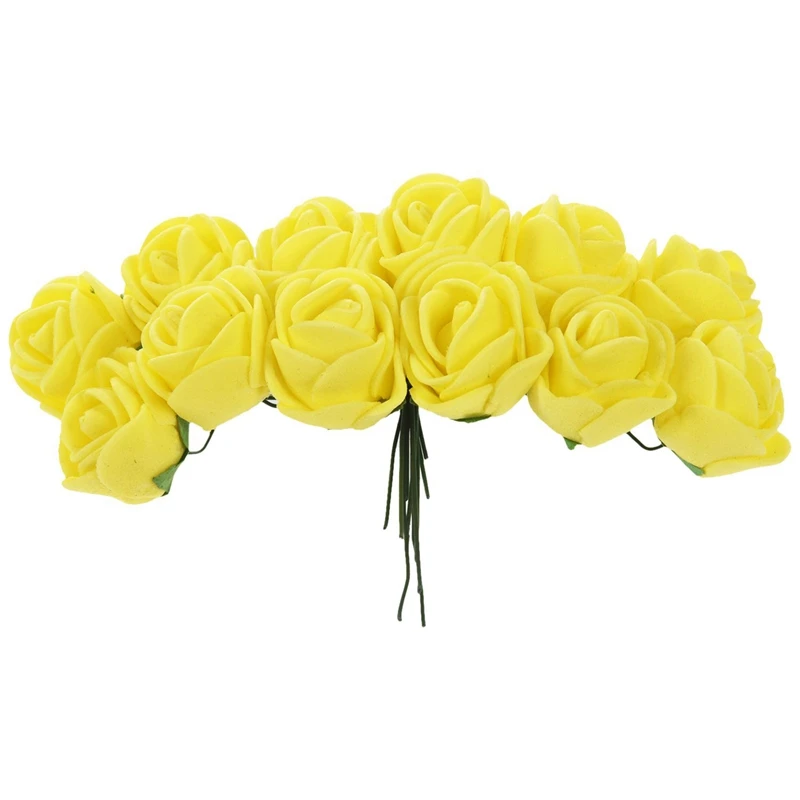 288Pcs 2CM PE Rose Foam Mini Flower Bouquet Solid Color/Wedding Decoration Yellow& Orange