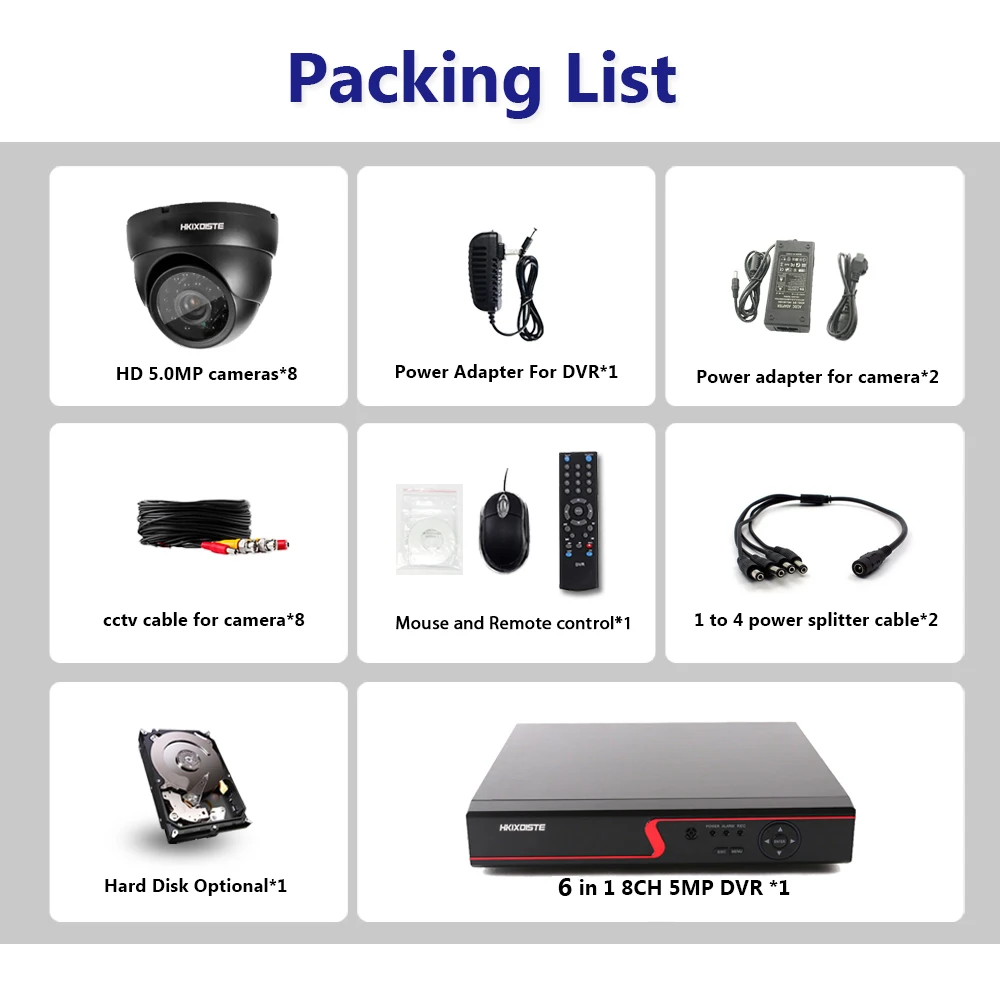 HKIXDISTE CCTV безопасности DVR Full HD 5MP 8CH Системы 8 шт. в/на открытом воздухе Купольная IP камера 5MP AHD Камера 24 Pcs c ИК-подсветкой Ночное видение Наборы