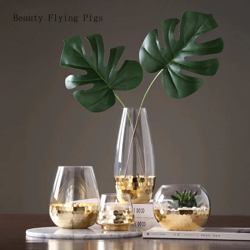 Прямые продажи современный роскошный стеклянный ваза для украшения интерьера гостиной Балконный стол Цветочная композиция водный цветок украшение