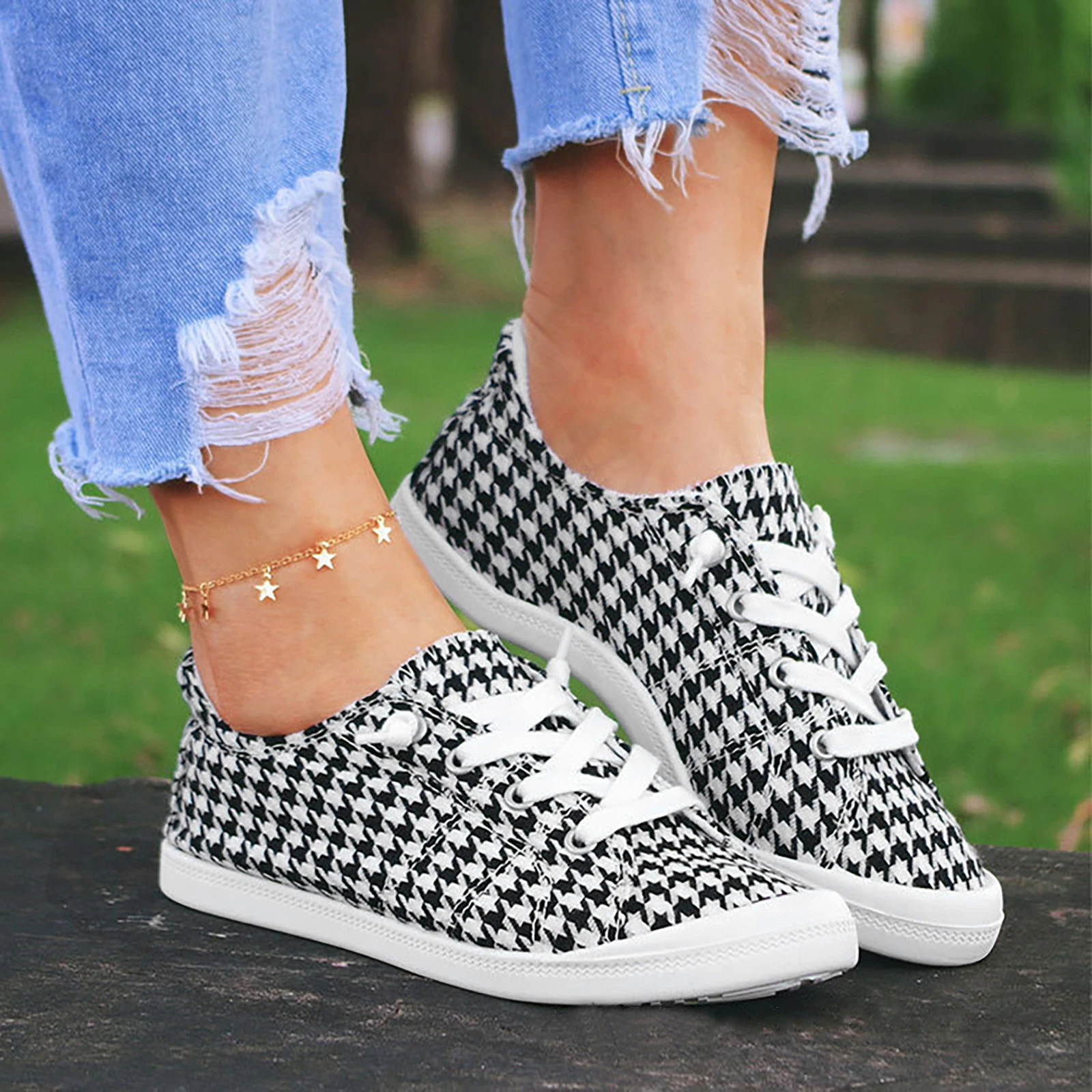 Zapatos planos con estampado de para mujer, zapatillas con cordones, transpirables, de enfermería, n. ° 3|Zapatos planos mujer| - AliExpress