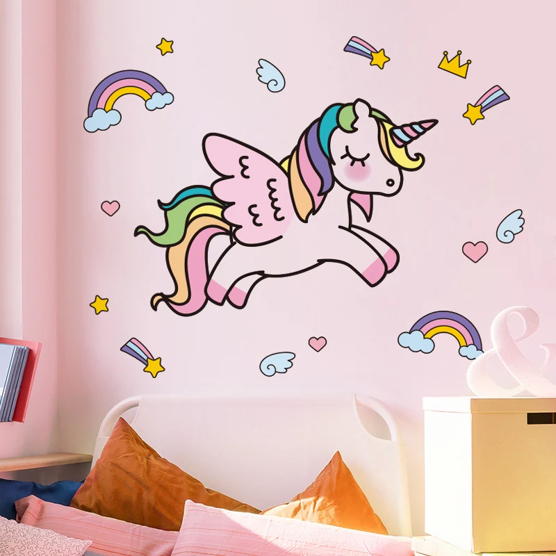 [SHIJUEHEZI] Креативные наклейки на стену с животными материал ПВХ DIY мультфильм рисунок единорога наклейки для детской комнаты украшение для детской спальни