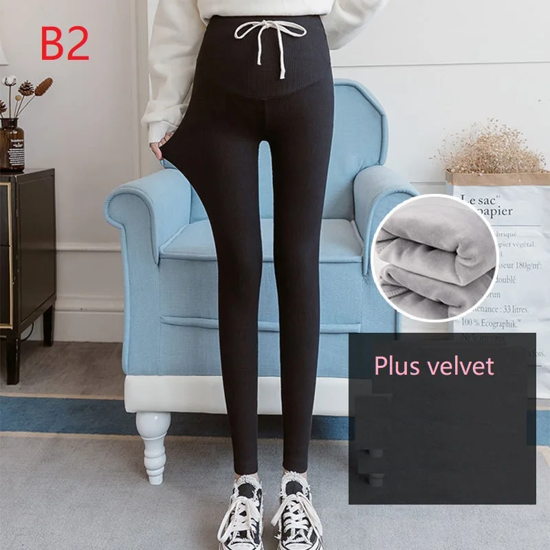 B2-Plus velvet Pregnant Women Basic leggings Pants Maternity Clothes Trousers Spring Autumn Winter Plus Velvet Pants Maternity Out Wear - Цвет: B2-Plus velvet