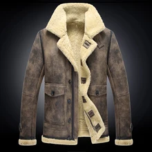 winter men's fashion vintage color lamb sheep fur sheepskin leather surface shearling wool lining biker jacket coat